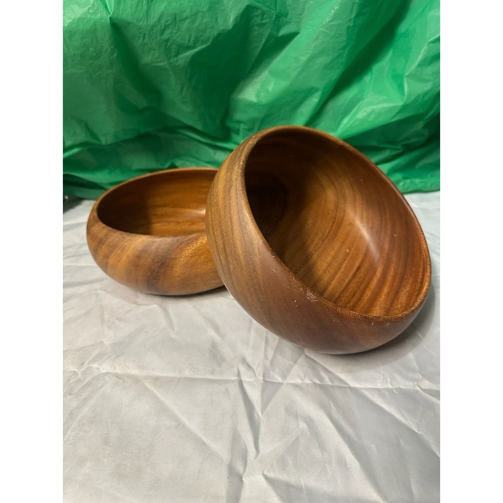 Set of 2 Acacia Wood Serving Bowls Natural Wooden Salad Bowls